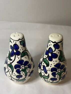 Hand-Painted Blue Floral Ceramic Salt and Pepper Shakers